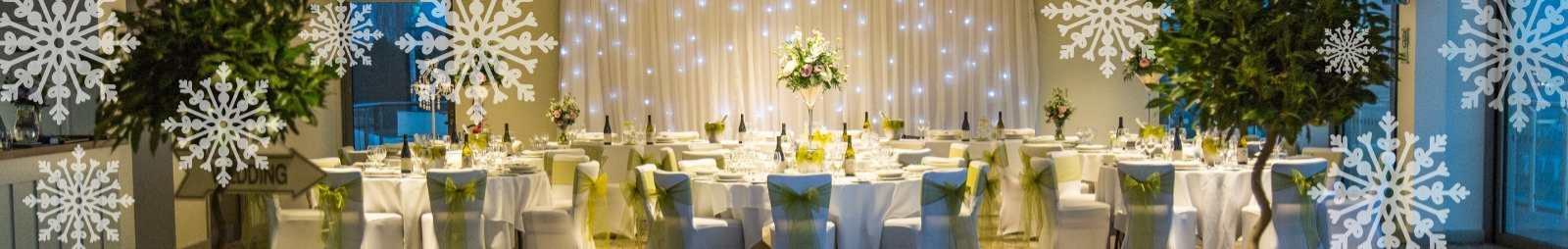 A beautifully set wedding breakfast room.